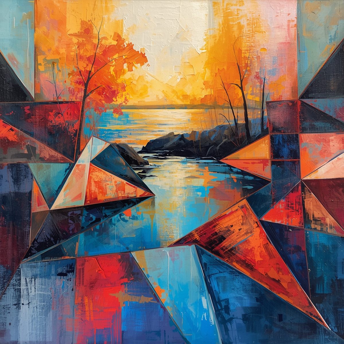 Bold geometric acrylic artwork created by a learner