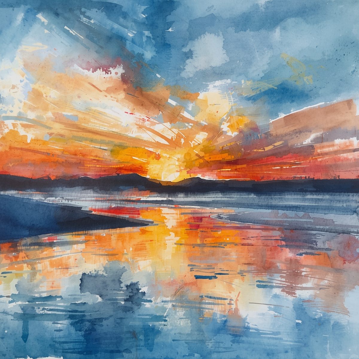 Warm watercolour landscape painted by a student